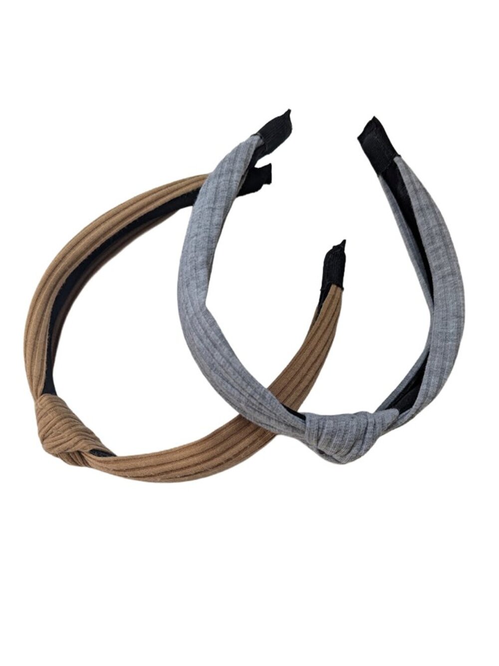 Ribbed Knot Headbands set of 2 Neutral Grey Tan - Picture 6 of 6